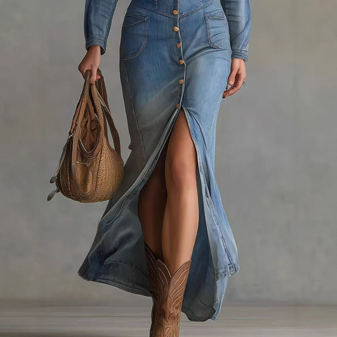 Paisley Maxi Denim Dress