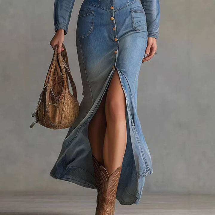 Paisley Maxi Denim Dress