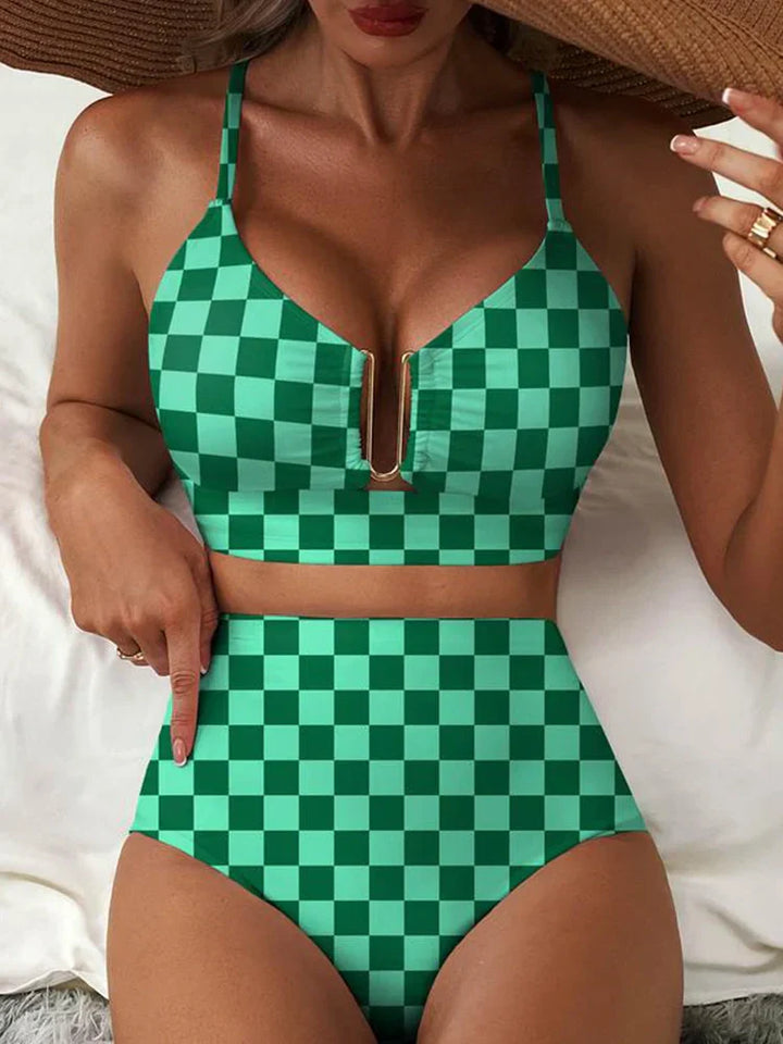 2 PIECE BIKINI SET U-WIRE CUTOUT SWIMSUIT