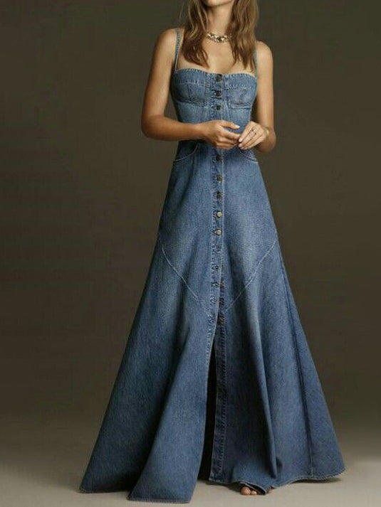 Zoe Single-breasted Suspender Dress