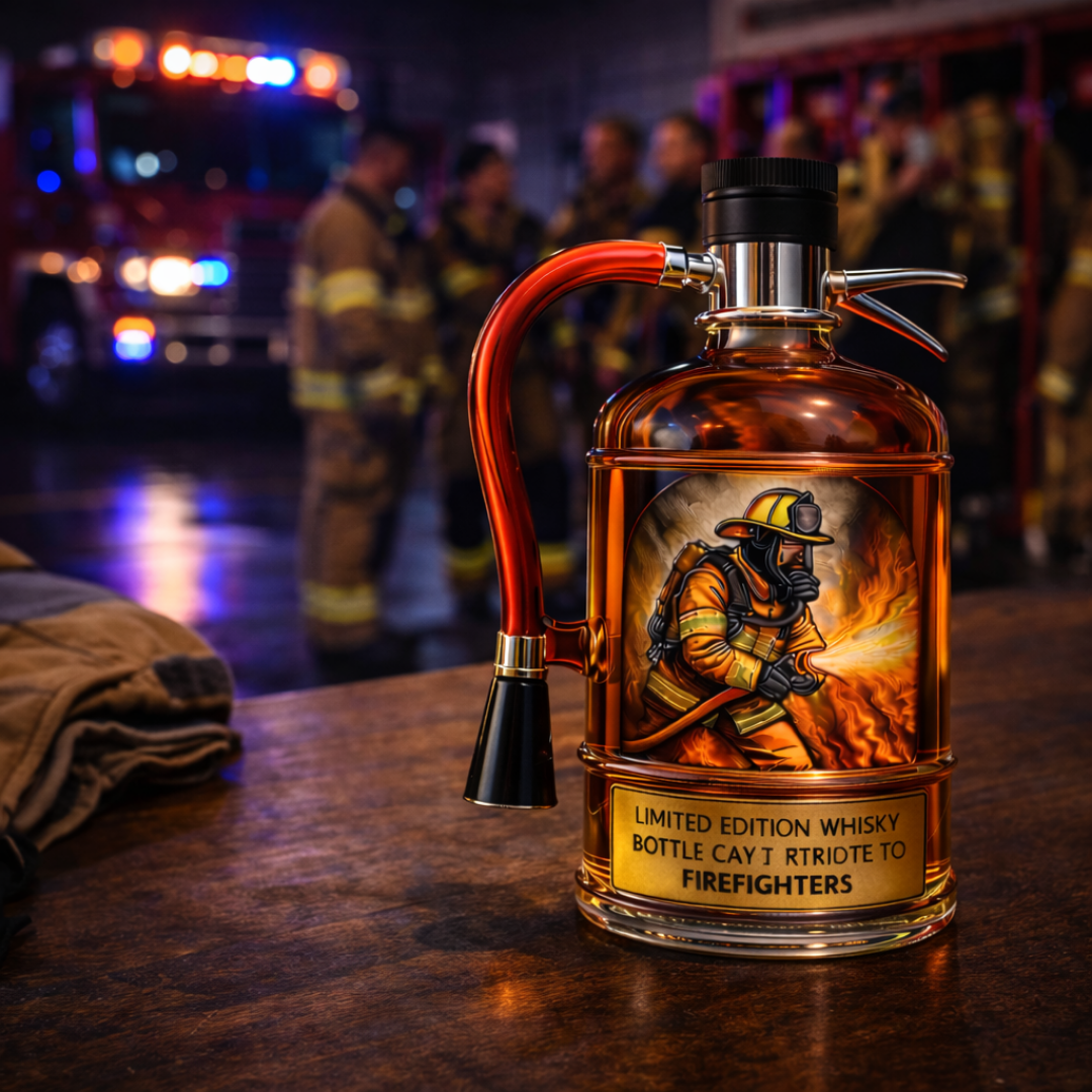 Overhead view of the Antonia novelty decanter, highlighting its complete form and realistic features.