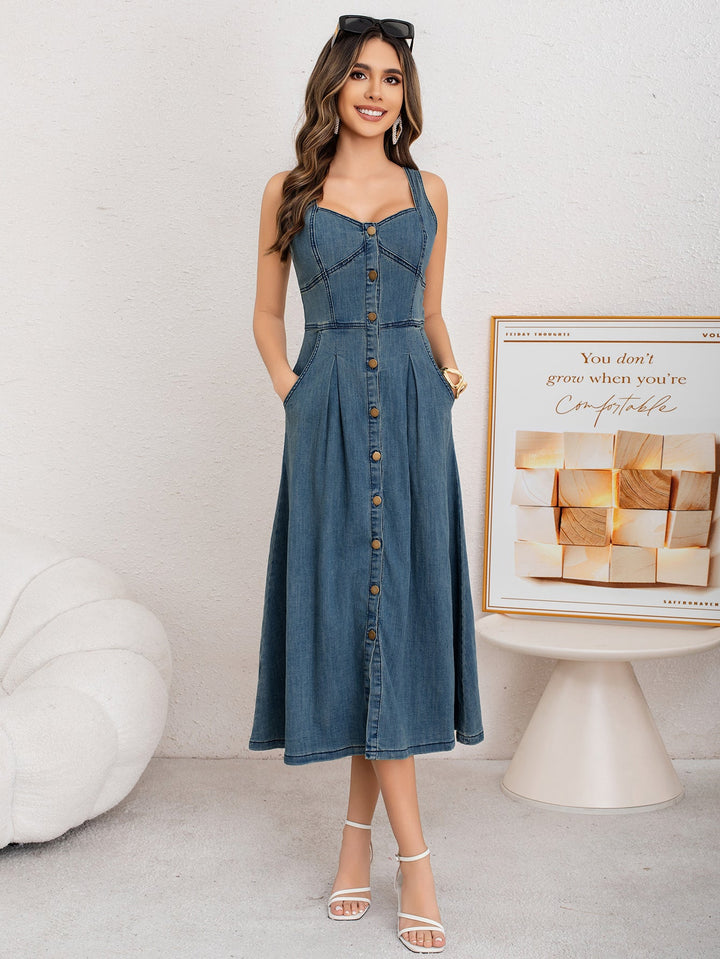 Skylar Button-Fly Denim Dress