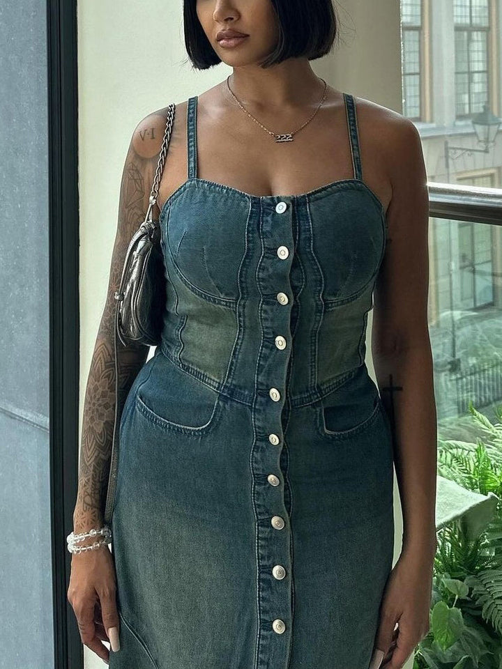 Zoe Single-breasted Suspender Dress