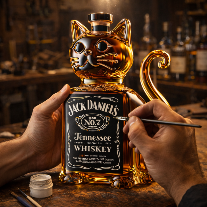 Angled view of the empty Calandra whisky decanter, emphasizing its smooth curves and reflective surface.