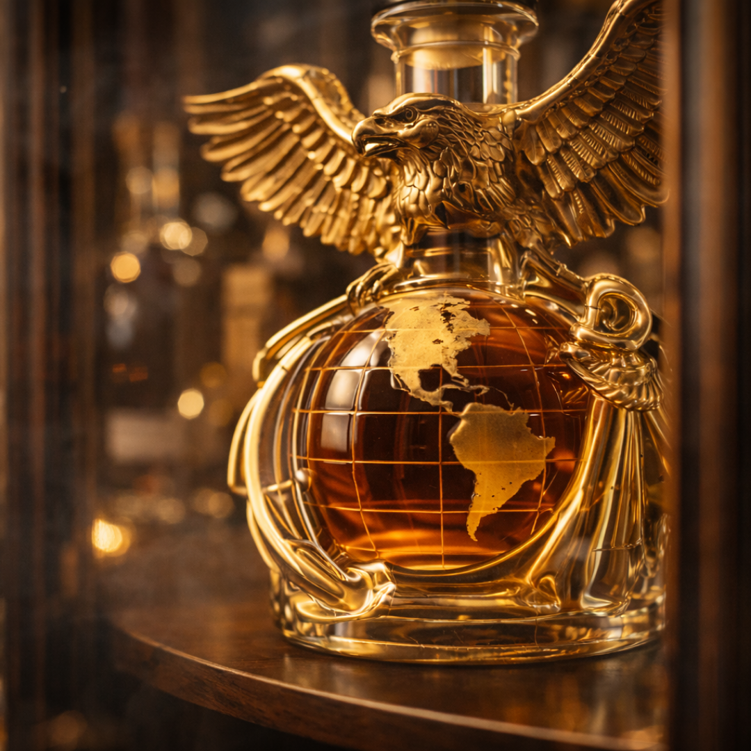 Cassandra whisky decanter displayed empty on a polished wooden surface, ready to be filled with fine spirits.