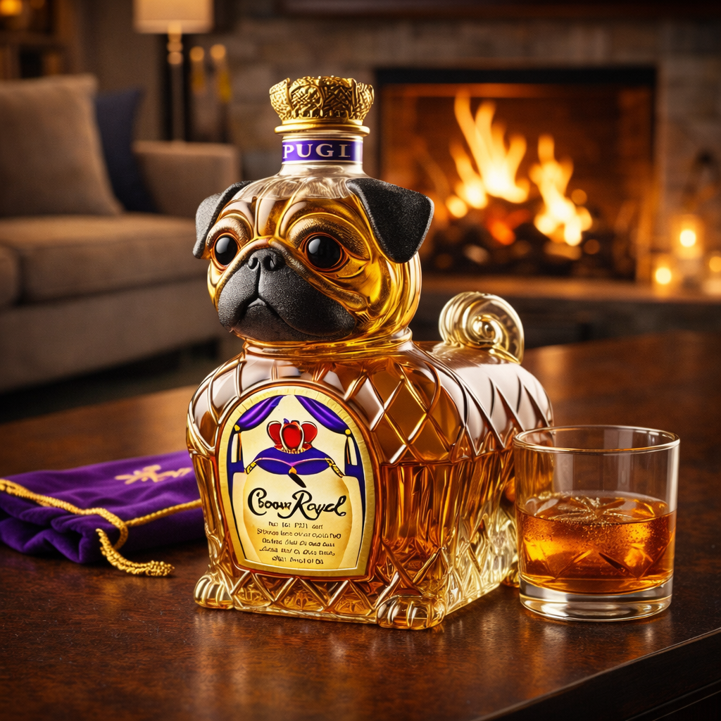 Close-up of the Colette French Bulldog whisky decanter, highlighting the intricate craftsmanship and smooth glass texture.
