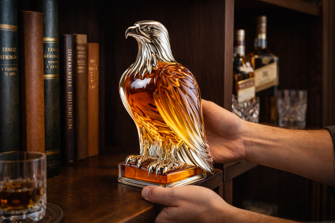 Top-down view of the Evanthe decanter's opening, illustrating its capacity for holding fine spirits.