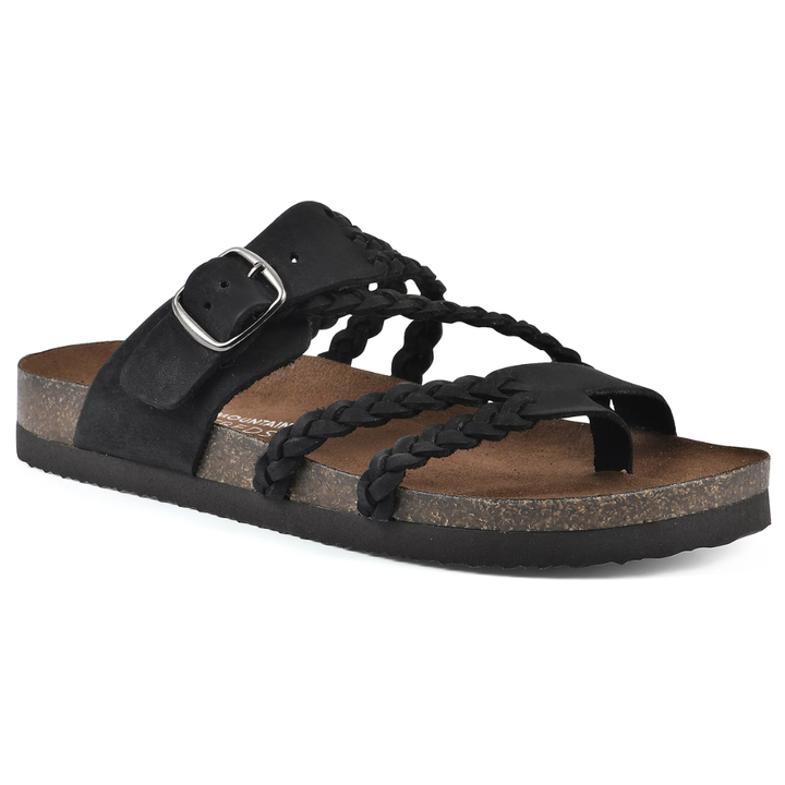 Back view of the Kaelen cork sandals, displaying the non-slip rubber outsole for secure footing.