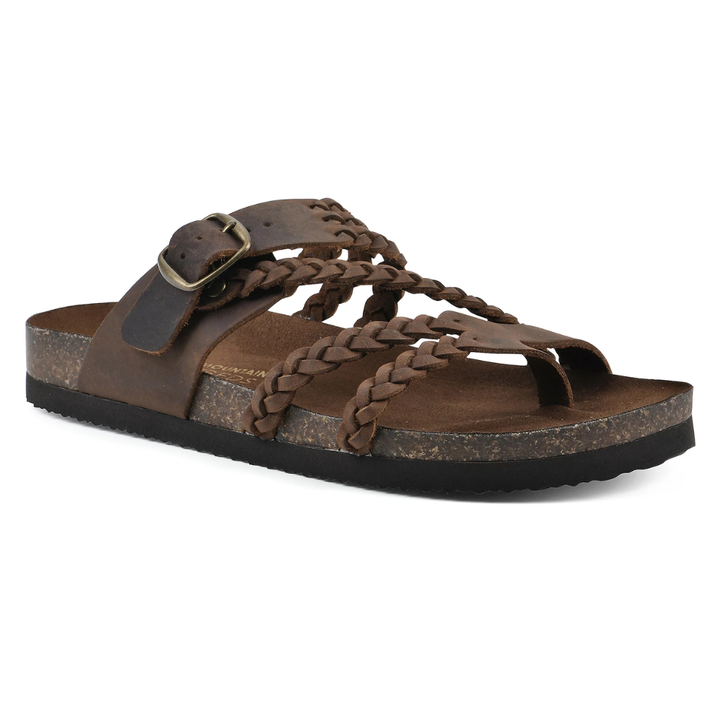 Kaelen braided cork sandals in a studio setting, capturing their elegant design and versatile appeal.