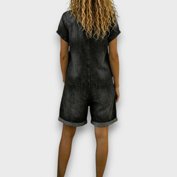 Joan | Vintage Short Cotton Denim-Look Overalls