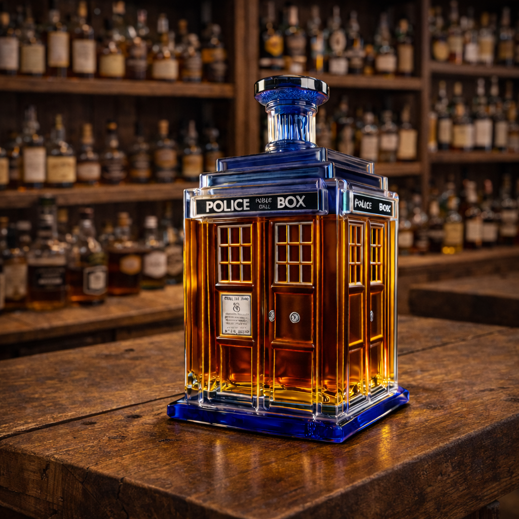 Close-up of the Rhiannon Doctor Who inspired decanter's base, emphasizing the quality of the glass.