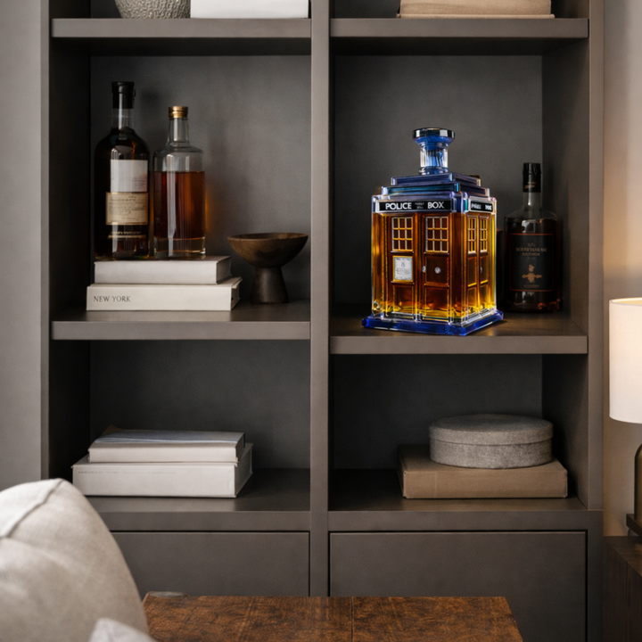 Side profile of the Rhiannon whisky decanter, revealing its slender yet robust construction.