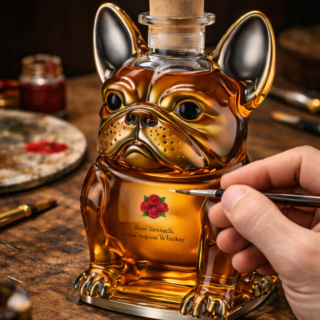The empty 350 ml whisky decanter on a dark background, illustrating its capacity and sleek design.