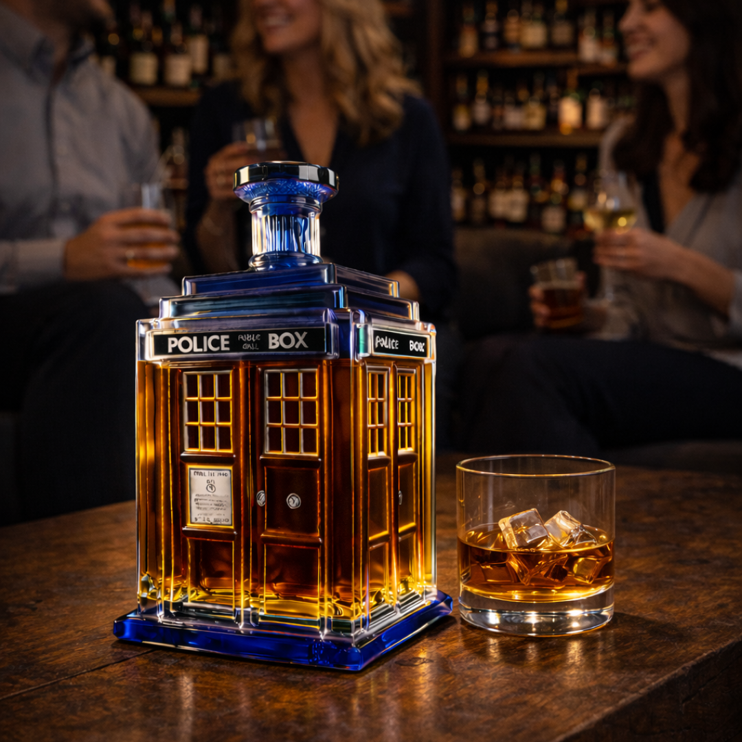 Detail shot of the Rhiannon decanter's neck and stopper, focusing on the precision of the design.