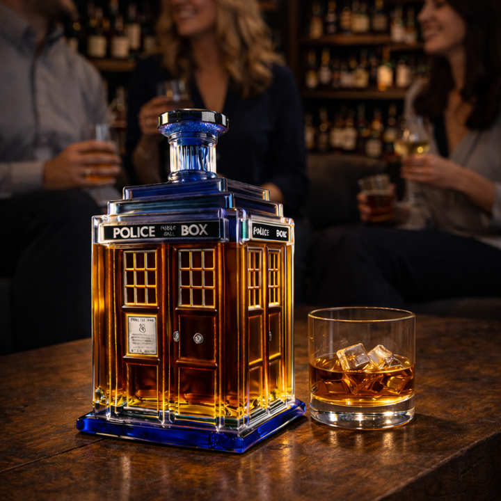 Detail shot of the Rhiannon decanter's neck and stopper, focusing on the precision of the design.