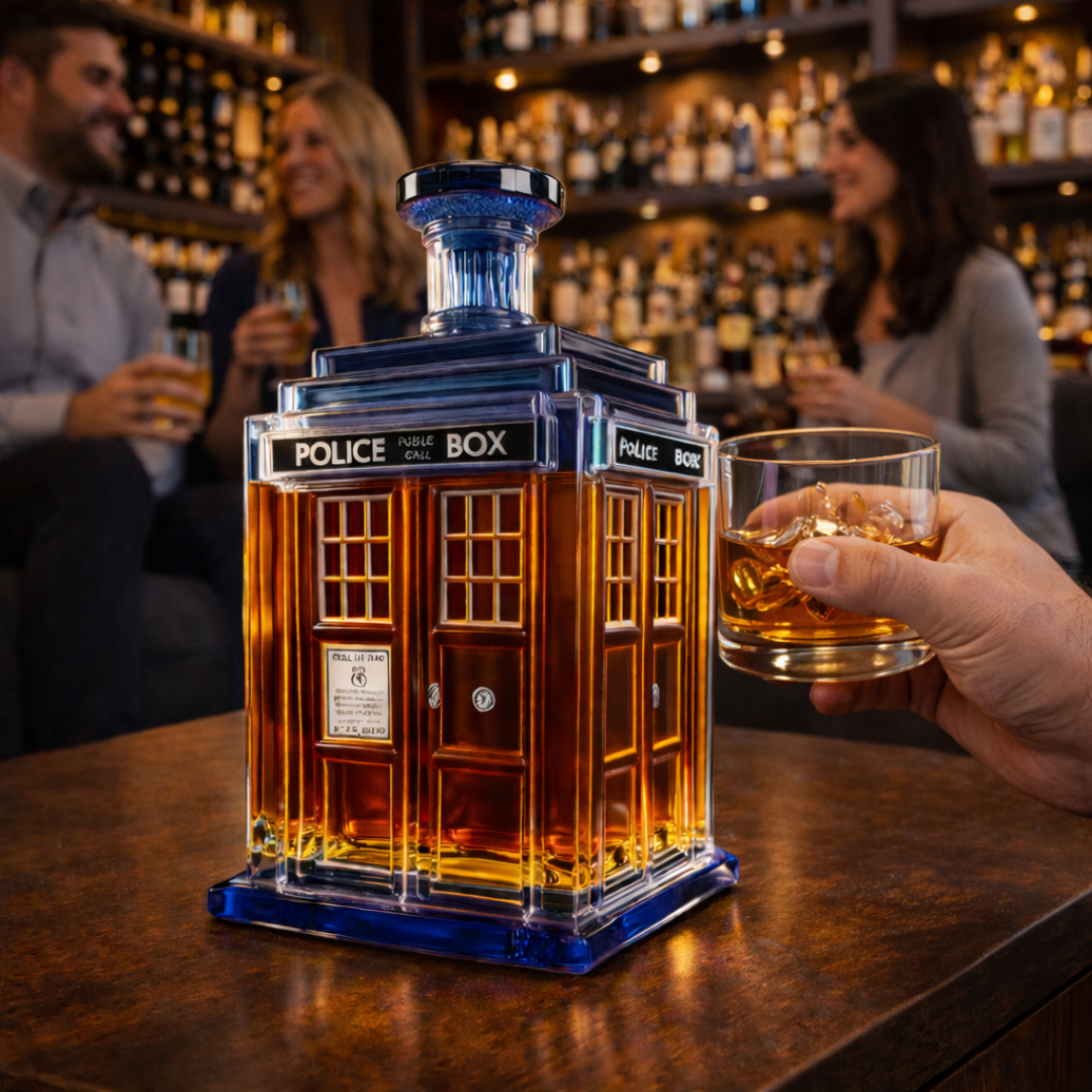 The Rhiannon whisky decanter placed amongst other collector's items, enhancing a themed display.