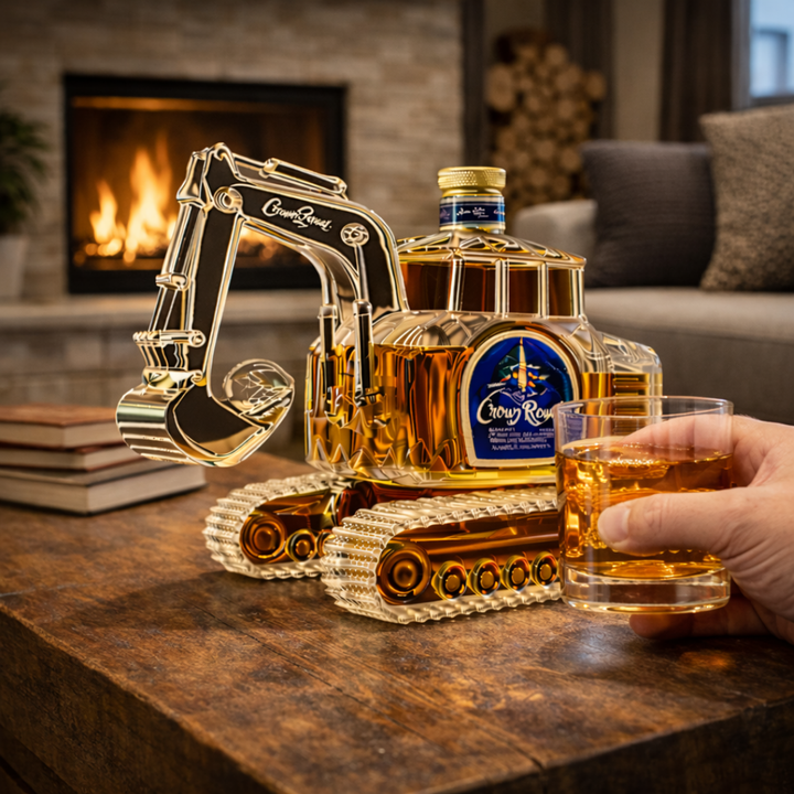 Front view of the Rosalind unique whisky decanter, showcasing its intricate and sculptural glass design.