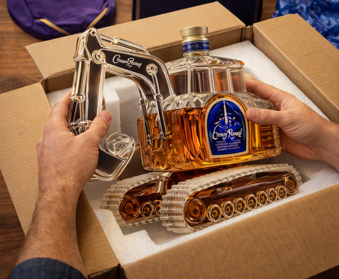 Packaging of the Rosalind unique whisky decanter, showing how it is securely presented for gifting or display.