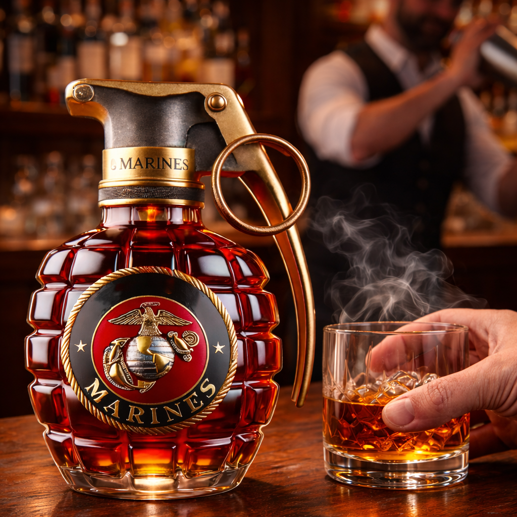 Side profile of the Rune Commemorative Whisky Decanter, emphasizing its robust and ergonomic shape.