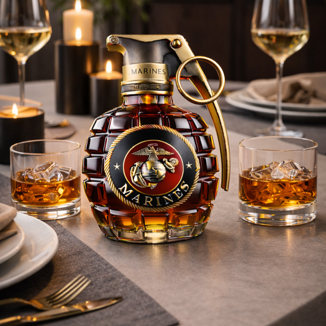 Overhead shot of the Rune Commemorative Whisky Decanter, revealing the opening and overall top-down symmetry.