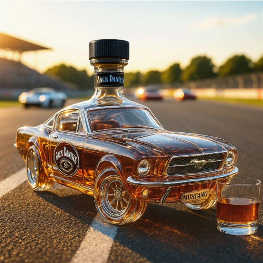 Close-up of the intricate glass detailing on the side of the collectible decanter bottle.
