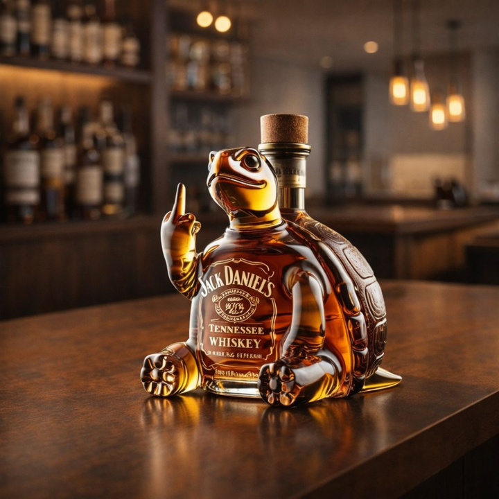An overhead shot of the Seraphina decanter, showing the full curvature and artistic lines of the collectible item.
